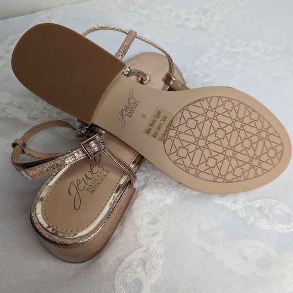 Jewel Badgley Mischka Dasha Block Heel Thong Sandals Roes Gold Champagne Y2K - Picture 6 of 6